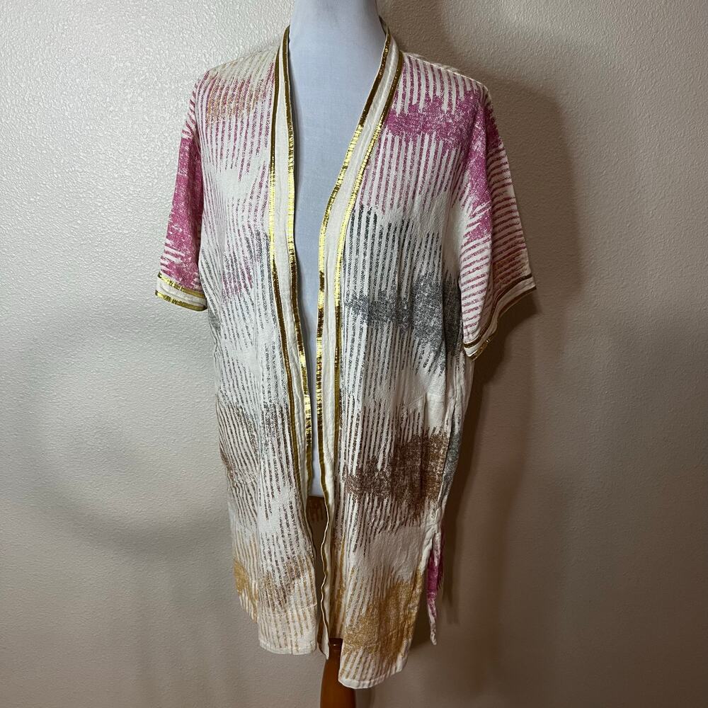 Soft Surroundings Rio Vista Metallic trimmed open cardigan Kimono S/M SMALL